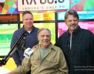 Co-Hosts Scott Hays and Jim Bastian with rock n roll photographer, Henry Diltz. He brought in one of his album covers for show and tell!