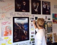 Jill Harvey signing the wall.